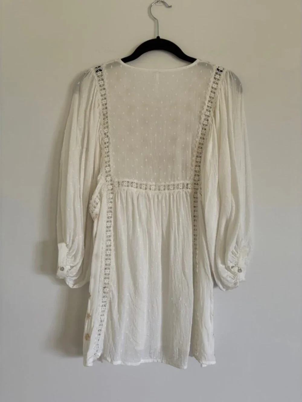 Free People Charlotte Swiss Dot Tunic Dress Small Ivory Embroidered Peasant Mini